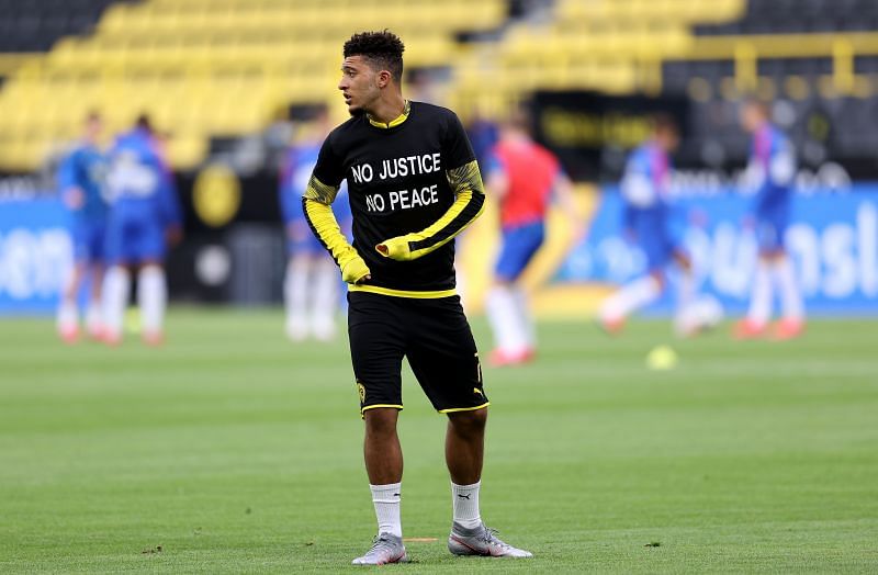 Jadon Sancho of Dortmund warms up during the Bundesliga match
